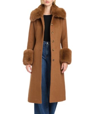 Women's Single-Breasted Maxi Coat W/ Detachable Faux Fur