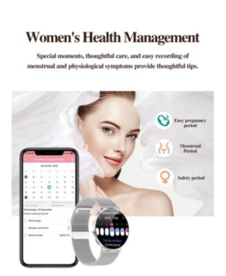 RUXING Women's Smart Watch 1.32" Full Touch Screen Bluetooth Call Silver Strap Round Dial