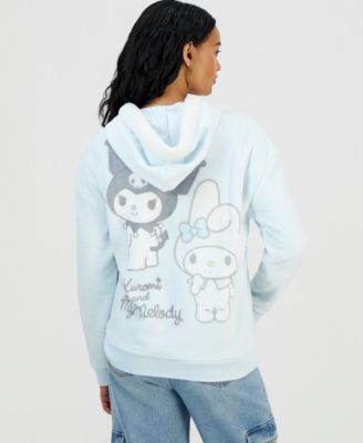 Juniors' Kuromi & My Melody Zip-Front Faux Fur-Lined Hoodie