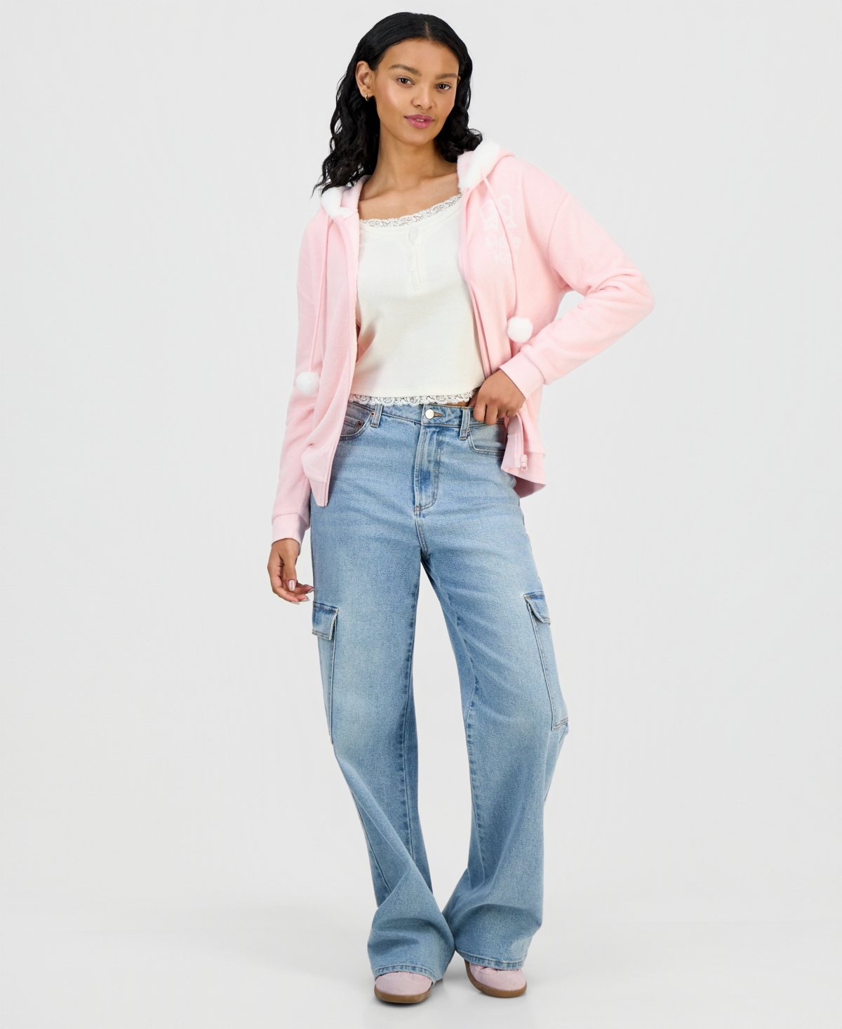 Love Tribe Juniors' Hello Kitty Zip-front Hoodie In Pink