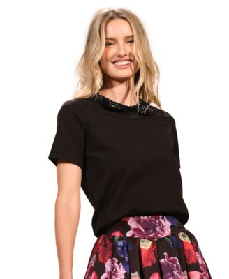 Isaac Mizrahi - Women's Embellished Peter Pan Collar T-Shirt