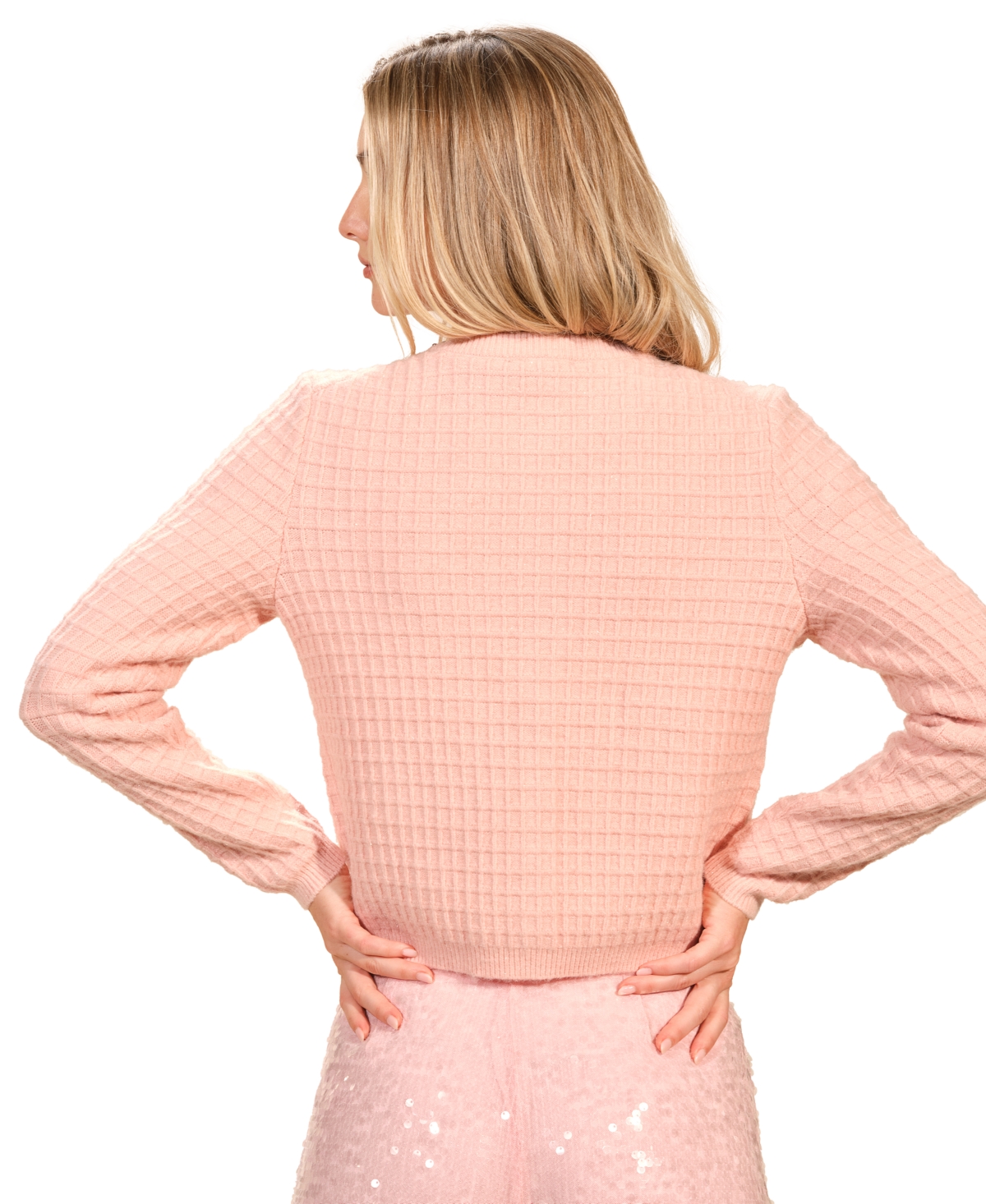 Isaac Mizrahi Women's Long Sleeve Crystal Cardigan Sweater In Pink