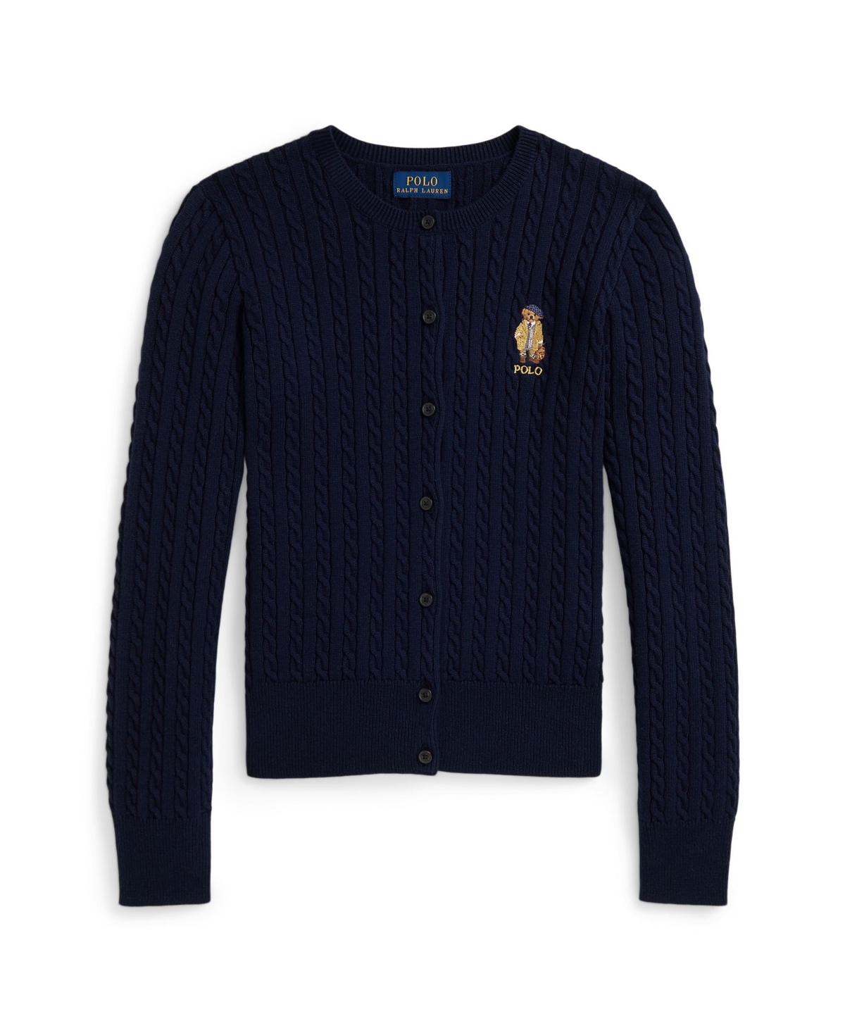 Polo Ralph Lauren Girls 7-16 Bear Mini-Cable Cardigan