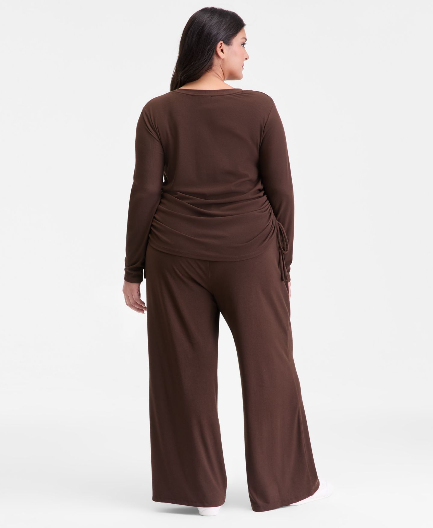 Женские комплекты I.N.C. International Concepts Plus Size Side-Tie Top & Wide-Leg Pants, цвет: Кофейный — фото 3