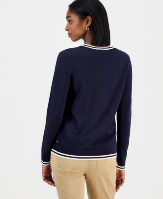 Women's Cotton Cable Knit Crewneck Sweater