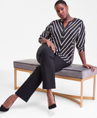 Plus Size Mitered Stripe Half-Placket Shirt, Macy's Exclusive 