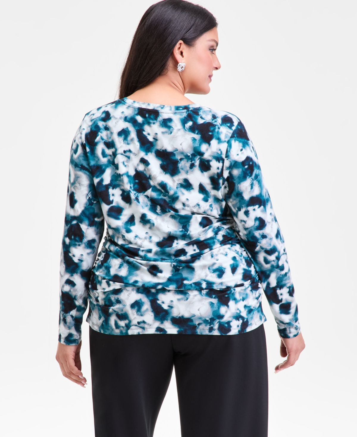 I.n.c. International Concepts Plus Printed V-Neck Long-Sleeve Layering Top, Macy's Exclusive