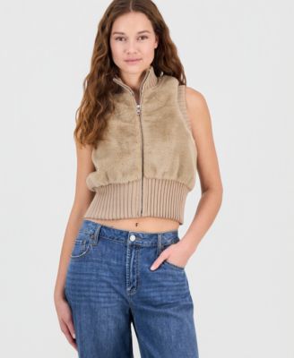 Planet Heart - Juniors' Mock-Neck Faux-Fur Vest