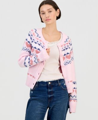 Juniors' Bow Fair Isle Cardigan Sweater