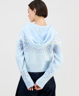 Juniors' Fair Isle Zippered Hoodie Sweater