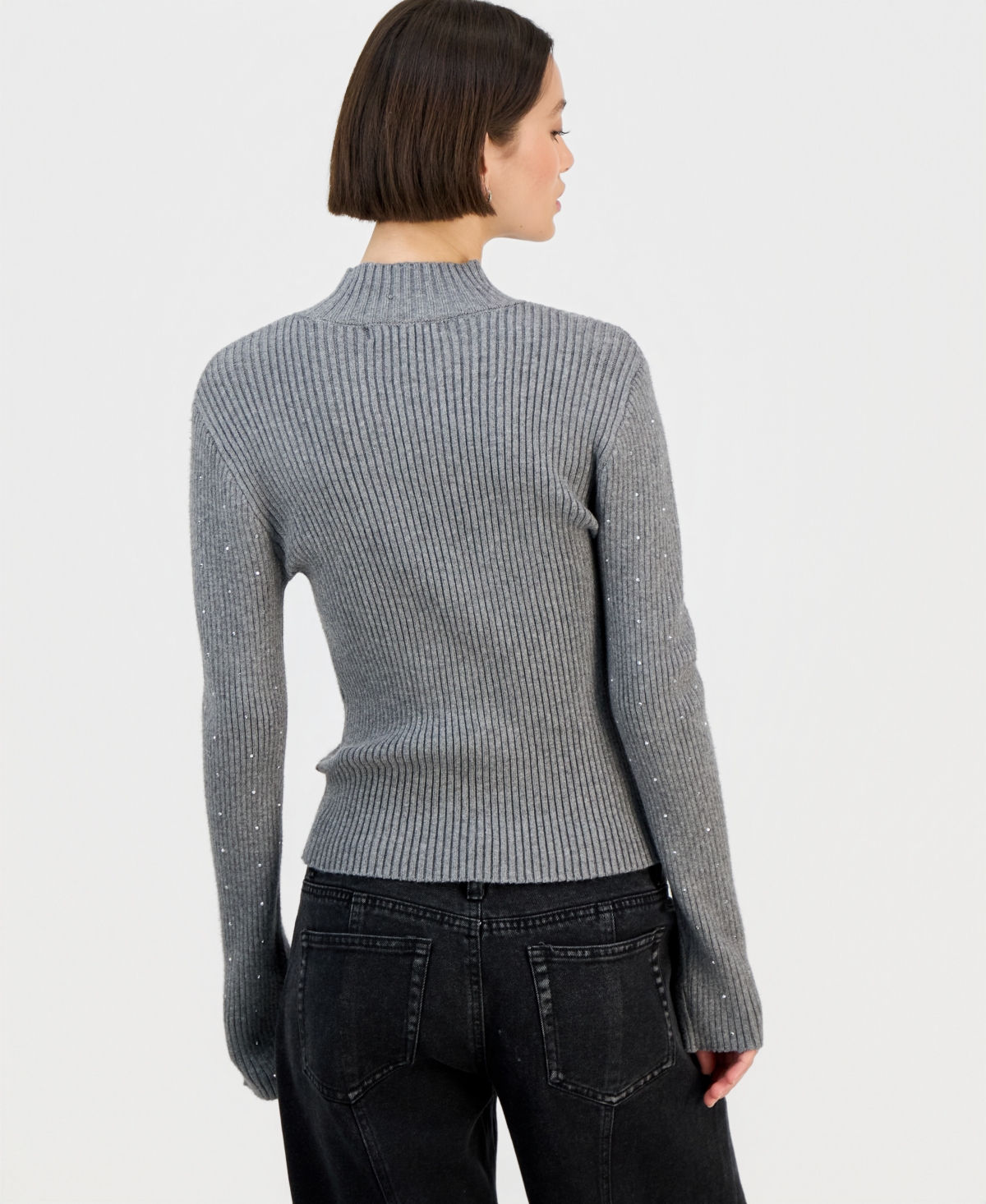 Madden Girl Juniors' Rhinestone Mock-neck Sweater In Gray