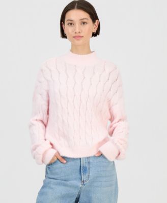 Juniors' Mock-Neck Eyelash-Cable Knit Sweater