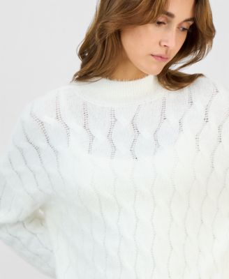 Juniors' Mock-Neck Eyelash-Cable Knit Sweater