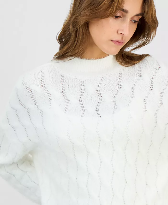 Juniors' Mock-Neck Eyelash-Cable Knit Sweater - thumbnail 6