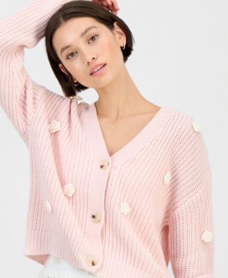 Juniors' Novelty Floral Three-Button Cardigan Sweater