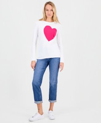 Women's Cotton Embroidered-Heart Sweater