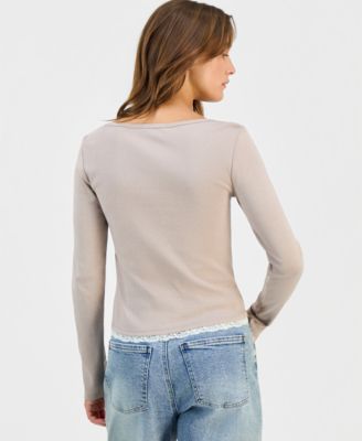 Juniors' Layered-Look Henley Top