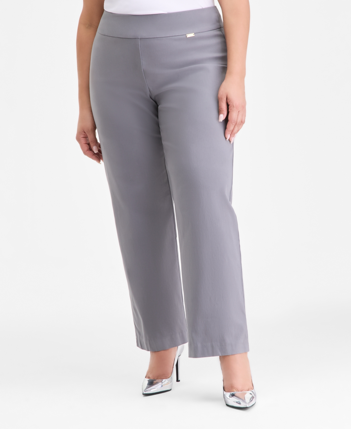 Inc International Concepts Plus Size Mid-rise Pull-on Straight-leg Pants, Created For Macy's In Gray