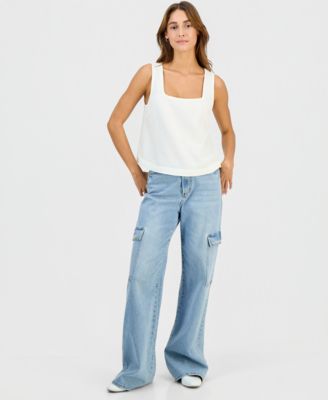 Juniors' Square-Neck Linen Tank Top