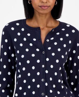 Women's Dot-Print Button-Front Cotton Cardigan 