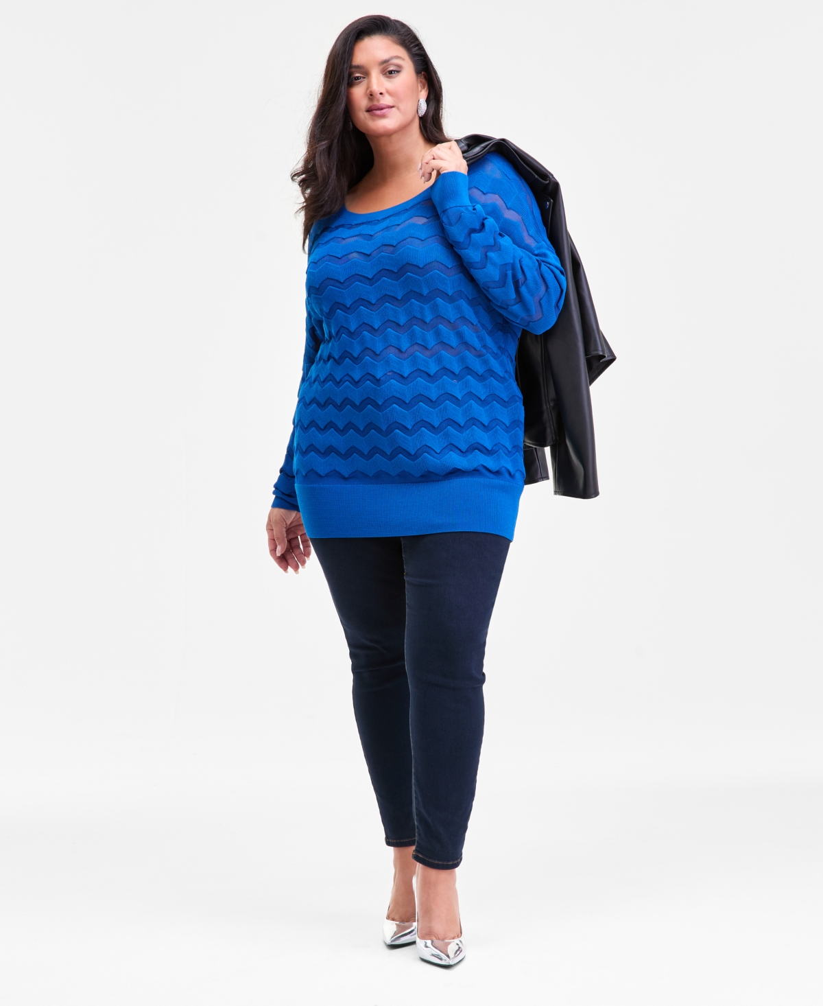 Inc International Concepts Plus Size Chevron Stitch Sweater, Macy's Exclusive In Animal Print