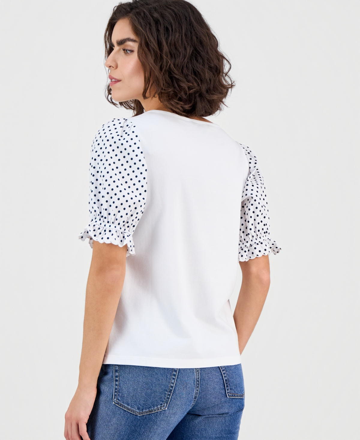 Nautica Jeans Women's Round-Neck Contrast-Puff-Sleeve Top