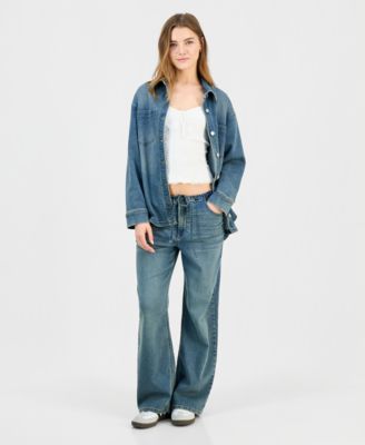Indigo Rein - Juniors' Tinted Knit Denim Wide-Leg Jeans