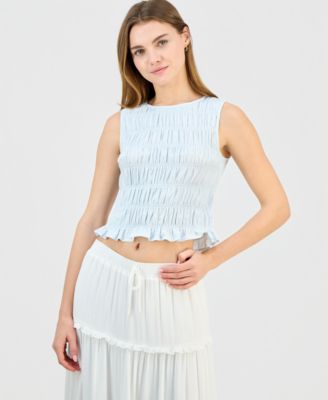 Juniors' Smocked Peplum Hem Top