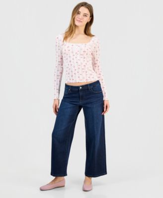 Juniors' Ditsy-Print Pointelle-Knit Top