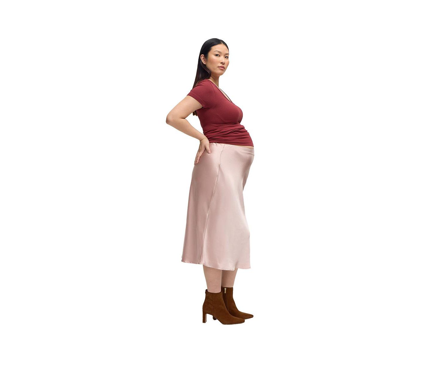 Женская юбка Ingrid + Isabel Maternity Satin Midi, цвет: Пыльный розовый — фото 4
