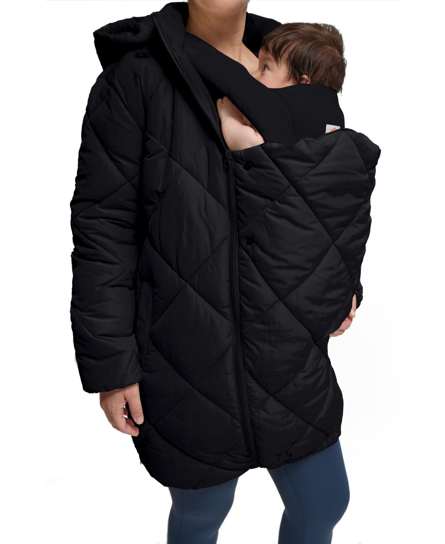 Женские куртки Maternity Ingrid + Isabel Longline Puffer Jacket with Removable Babywearing Cocoon Insert, цвет: Чёрный — фото 7
