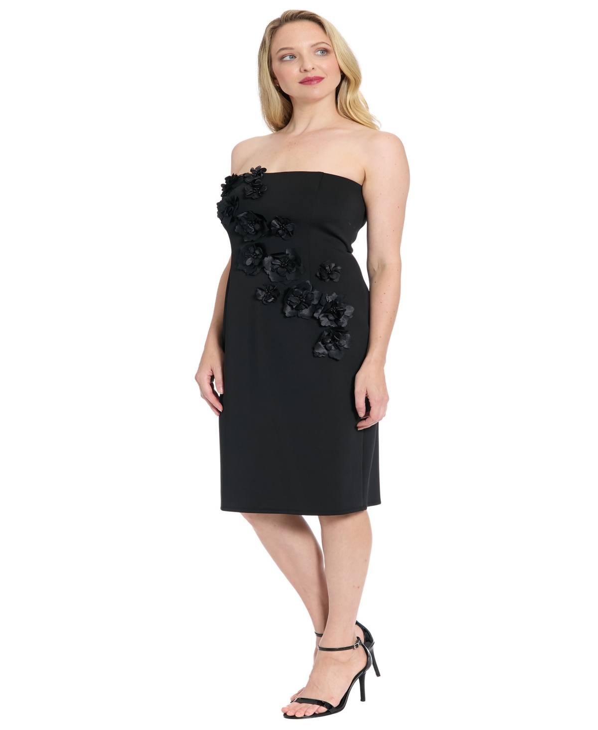 Ivy + Blu Women's Embellished 3d Floral Applique Strapless Dress In Black