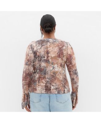 Plus Size Vivid Mesh Print Top