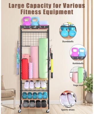 Weight Rack for Dumbbells & Kettlebells - Home Gym Storage Organizer with Wheels & Yoga Mat Hanger