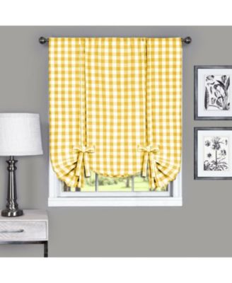 Buffalo Check Plaid Gingham Tie Up Window Single Curtain Shade - 42 in. W x 63 in. L, Taupe