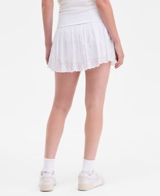 Juniors' Foldover-Waist Eyelet-Embroidered Skort