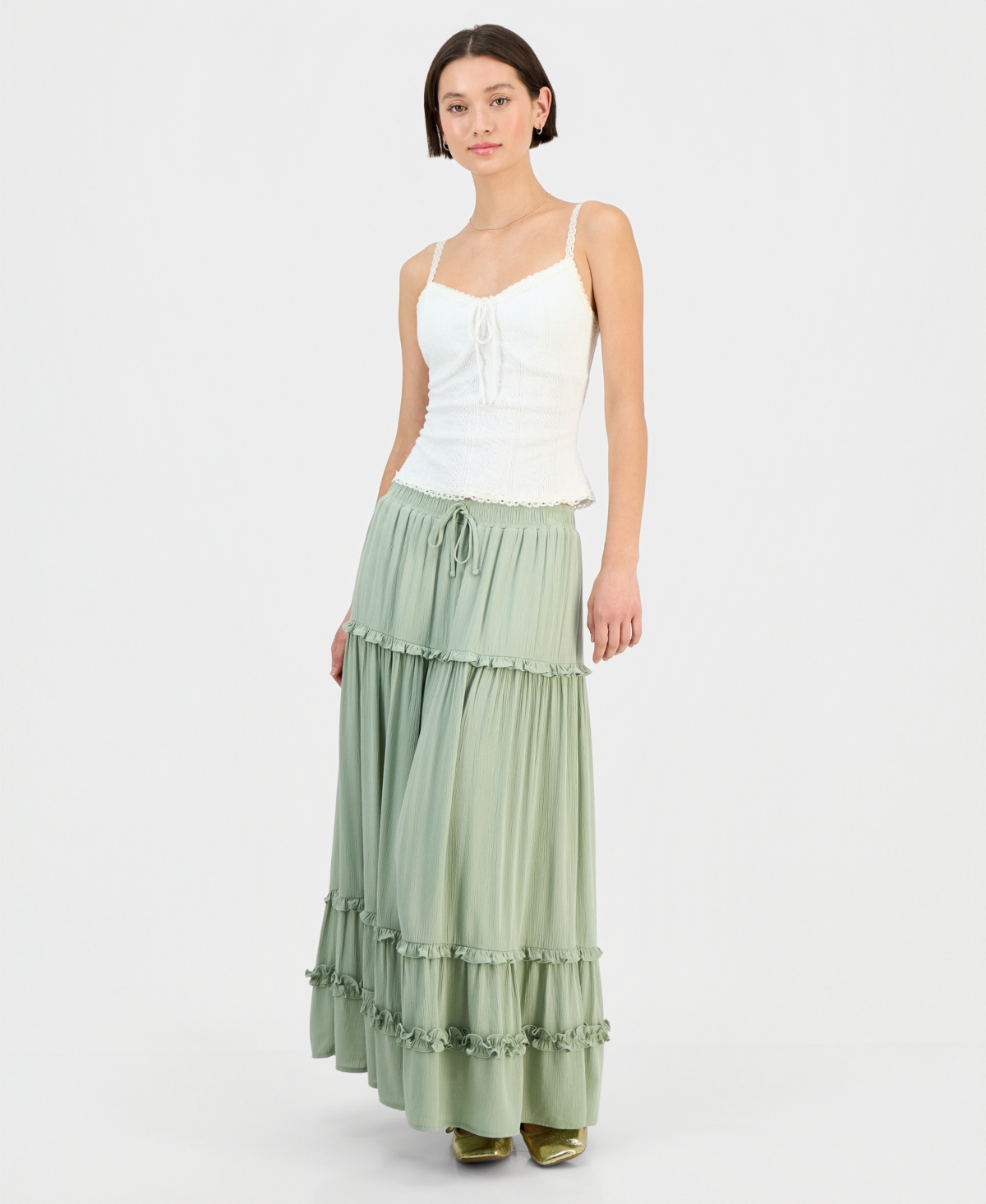 Celebrity Pink Juniors' Ruffle-tier Maxi Skirt In Green