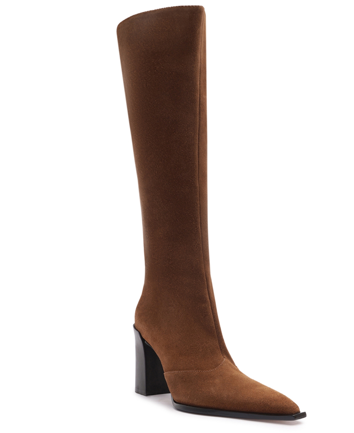 Schutz Raffaela Up Block Pointed Toe Knee High Boot In Brown