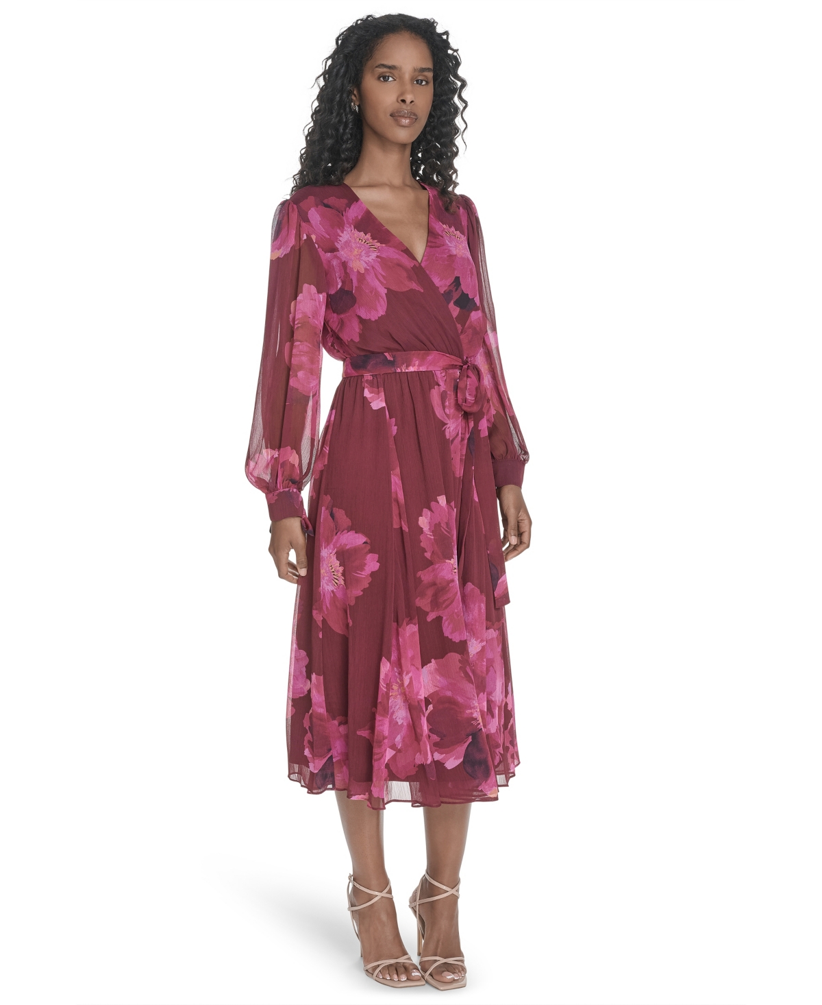 Calvin Klein Plus Size Tie Sleeve Midi Dress In Multi