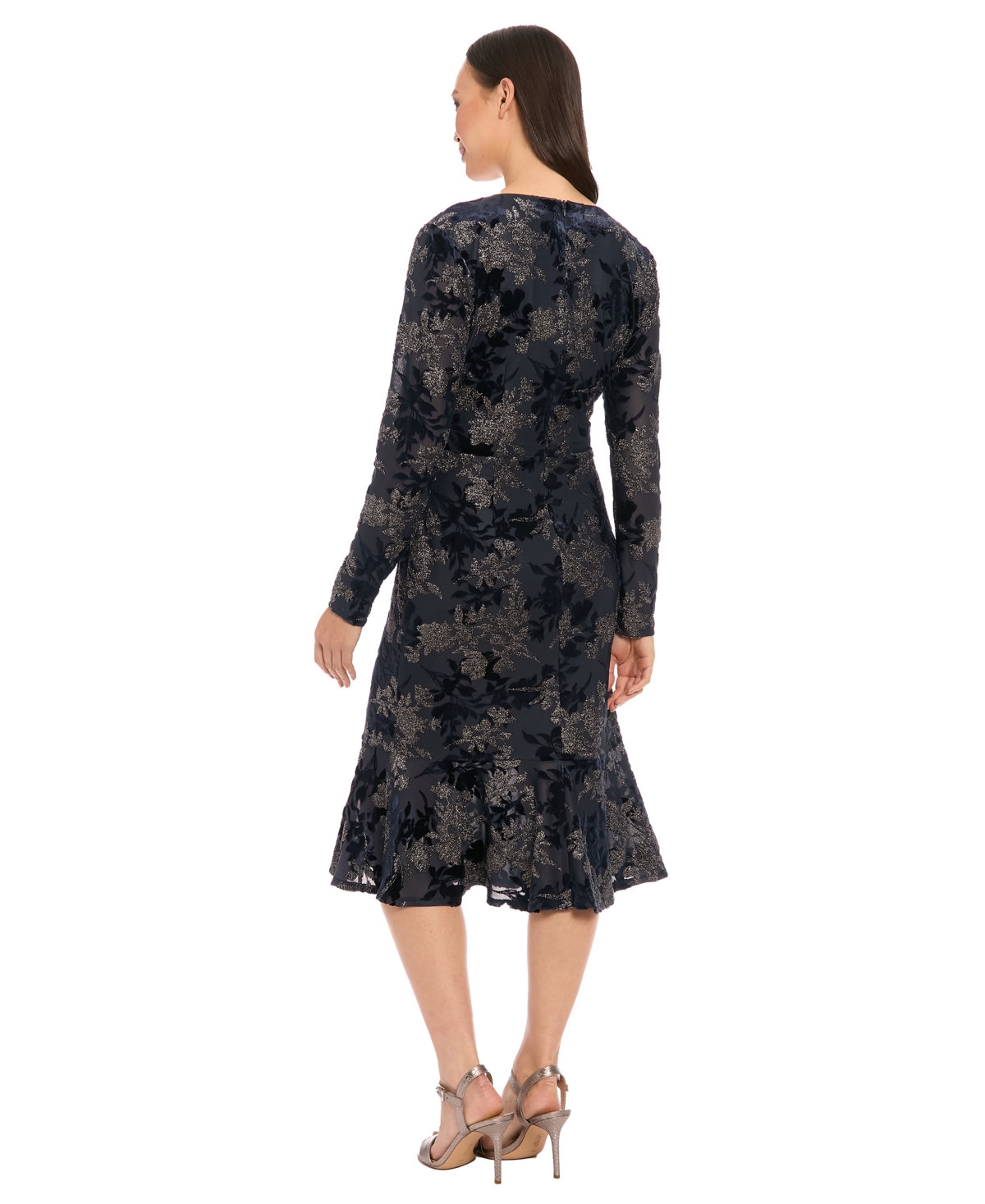 London Times Petite Surplice Burnout Midi Dress In Black