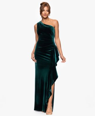 Petite Long Velvet One-Shoulder Dress