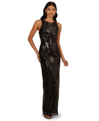 Adrianna Papell - Women's Sequin Crewneck Sleeveless Gown