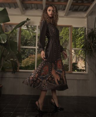 Women's Printed Smocked Midi Dress