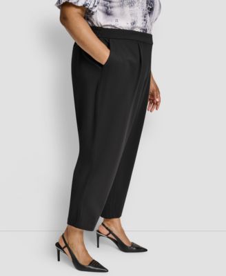Plus Size Pleated Ponte Ankle Pants