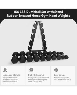 BalanceFrom Dumbbell Set with Stand, Rubber Encased Home Gym Hand Weights, 150lb