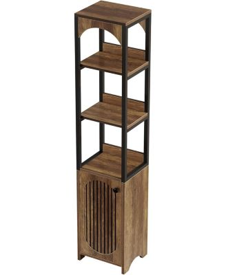 6-Tier Kitchen Pantry Cabinet,70.87" Tall Narrow Bookshelf with Louvered Door Cabinet