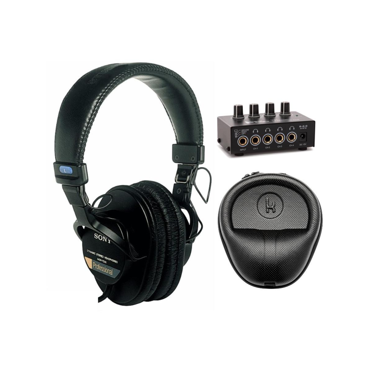 Sony MDR7506 Folding Professional Closed Ear Headphones with Headphone Amplifier and Case