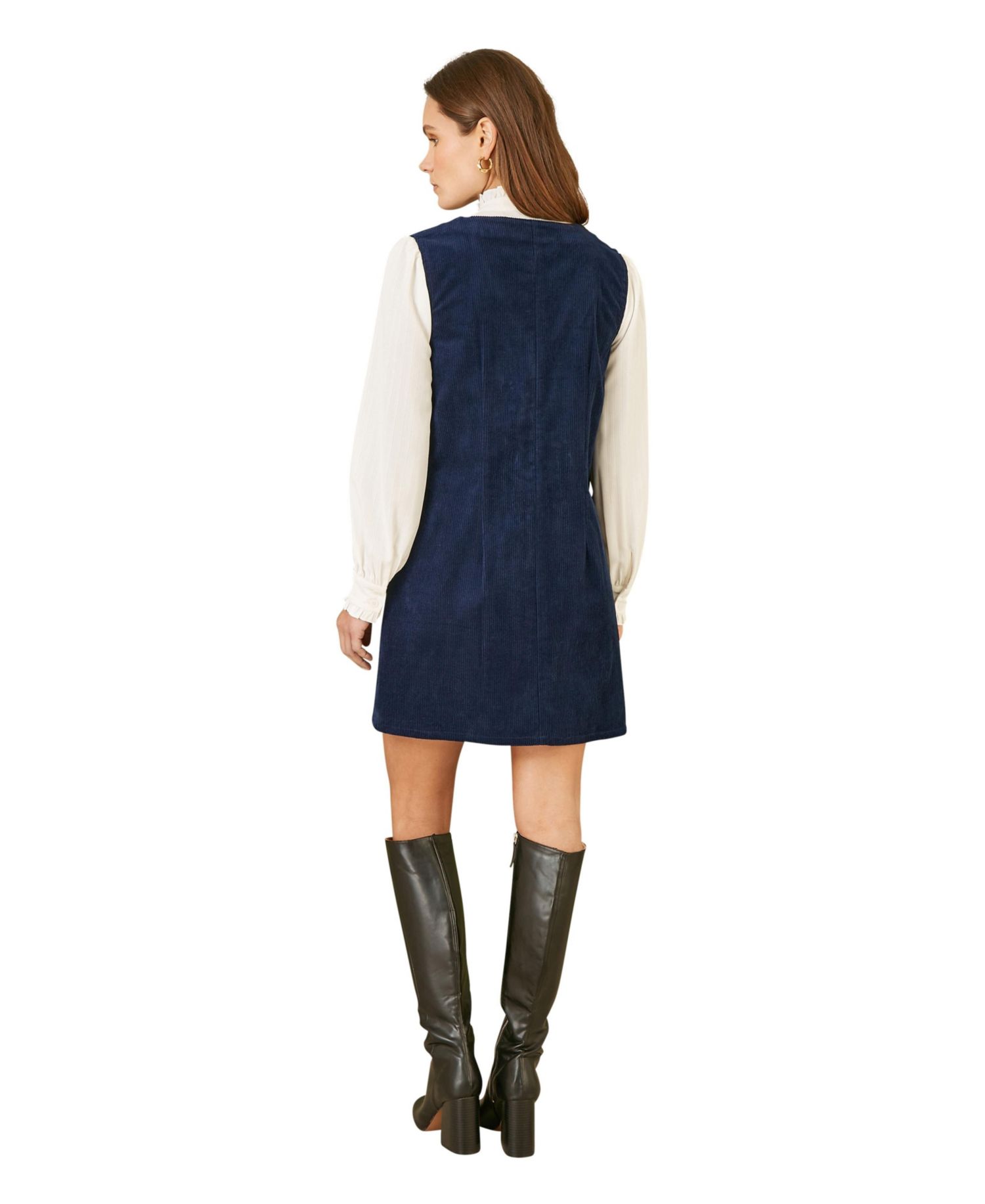 Women's V-Neck Cord Pinafore Dress