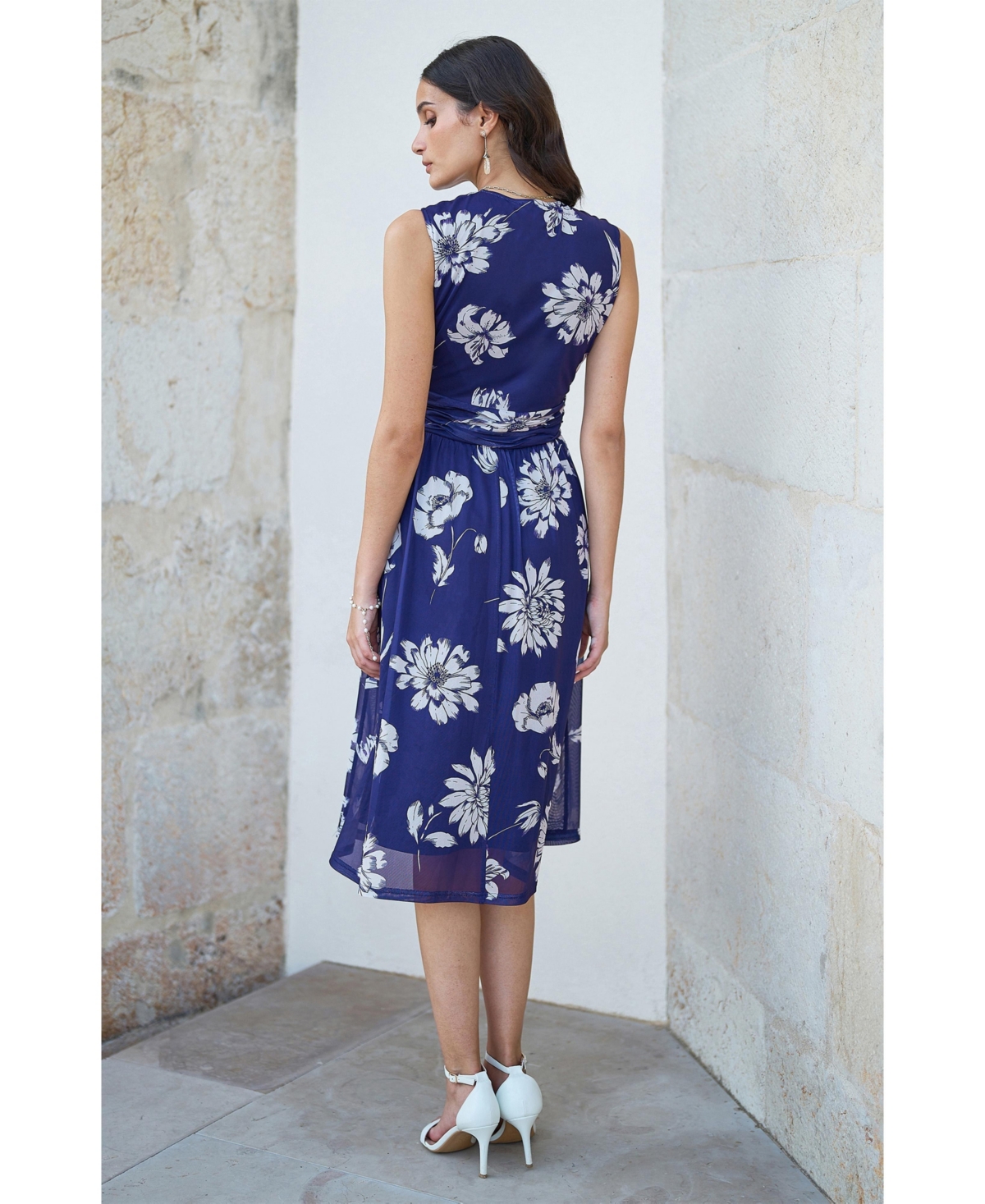 Yumi Women's Floral Print Stretch Mesh Dress