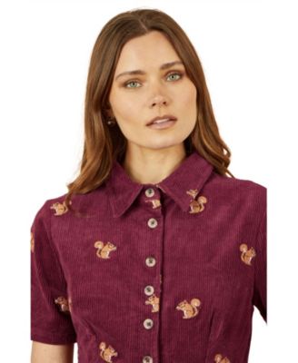 Women's Fox Embroidered Cord Shirt Dress